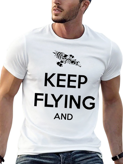Camiseta Negra Keep Flying con Nave Espacial