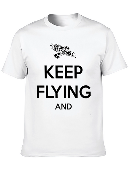 Camiseta Negra Keep Flying con Nave Espacial
