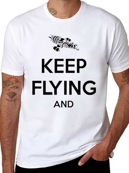 Camiseta Negra Keep Flying con Nave Espacial