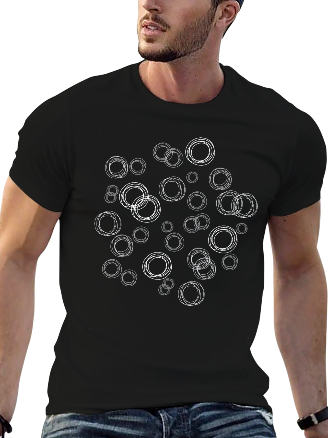 Camiseta Negra Hombre con Círculos Abstractos