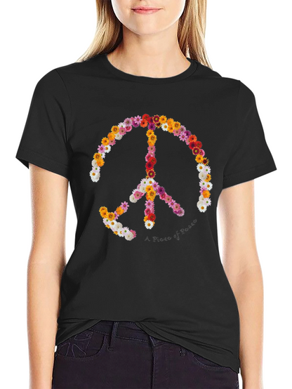 Camiseta Negra con Símbolo de la Paz Floral