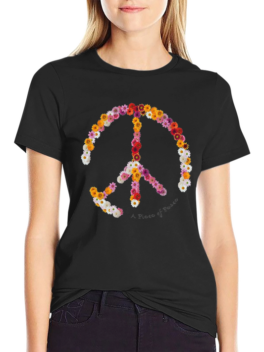 Camiseta Negra con Símbolo de la Paz Floral