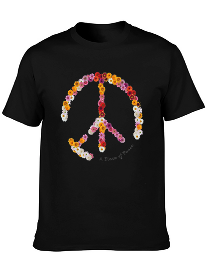 Camiseta Negra con Símbolo de la Paz Floral