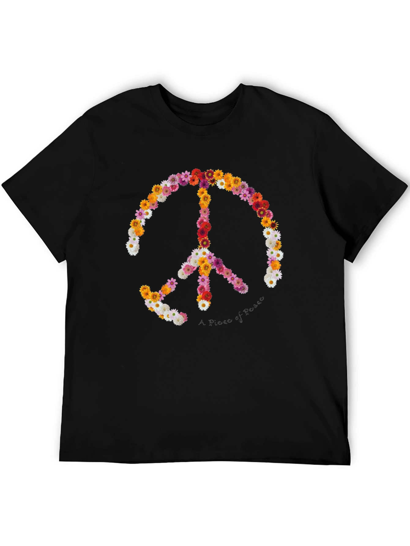 Camiseta Negra con Símbolo de la Paz Floral