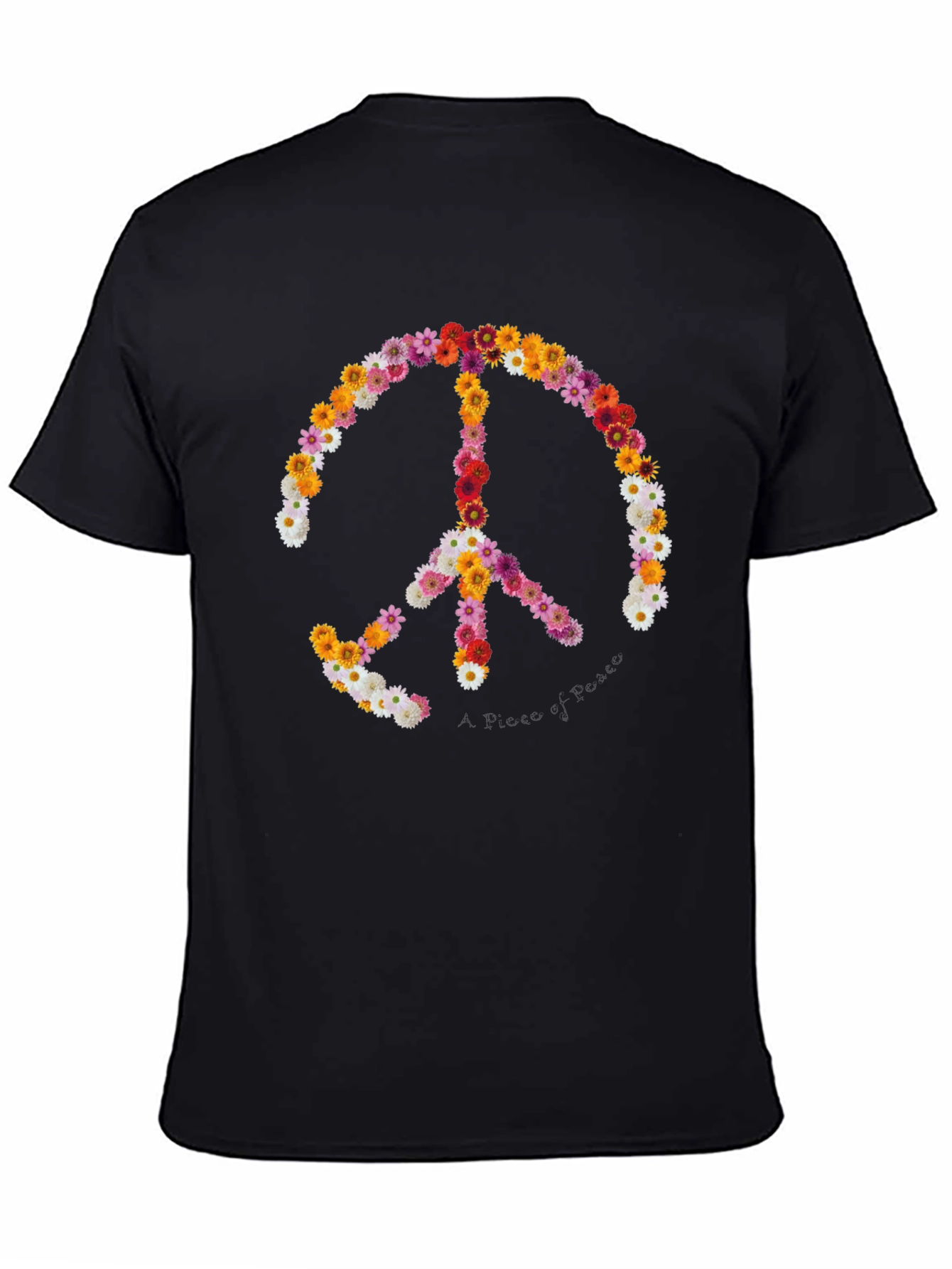 Camiseta Negra con Símbolo de la Paz Floral