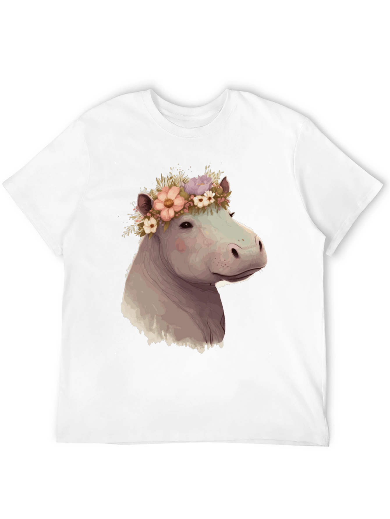 Camiseta Negra con Hipopótamo Floral