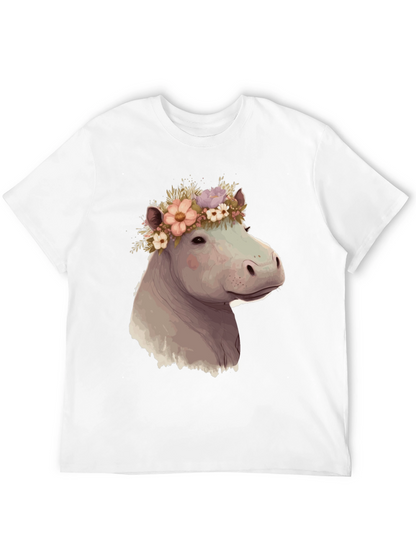 Camiseta Negra con Hipopótamo Floral