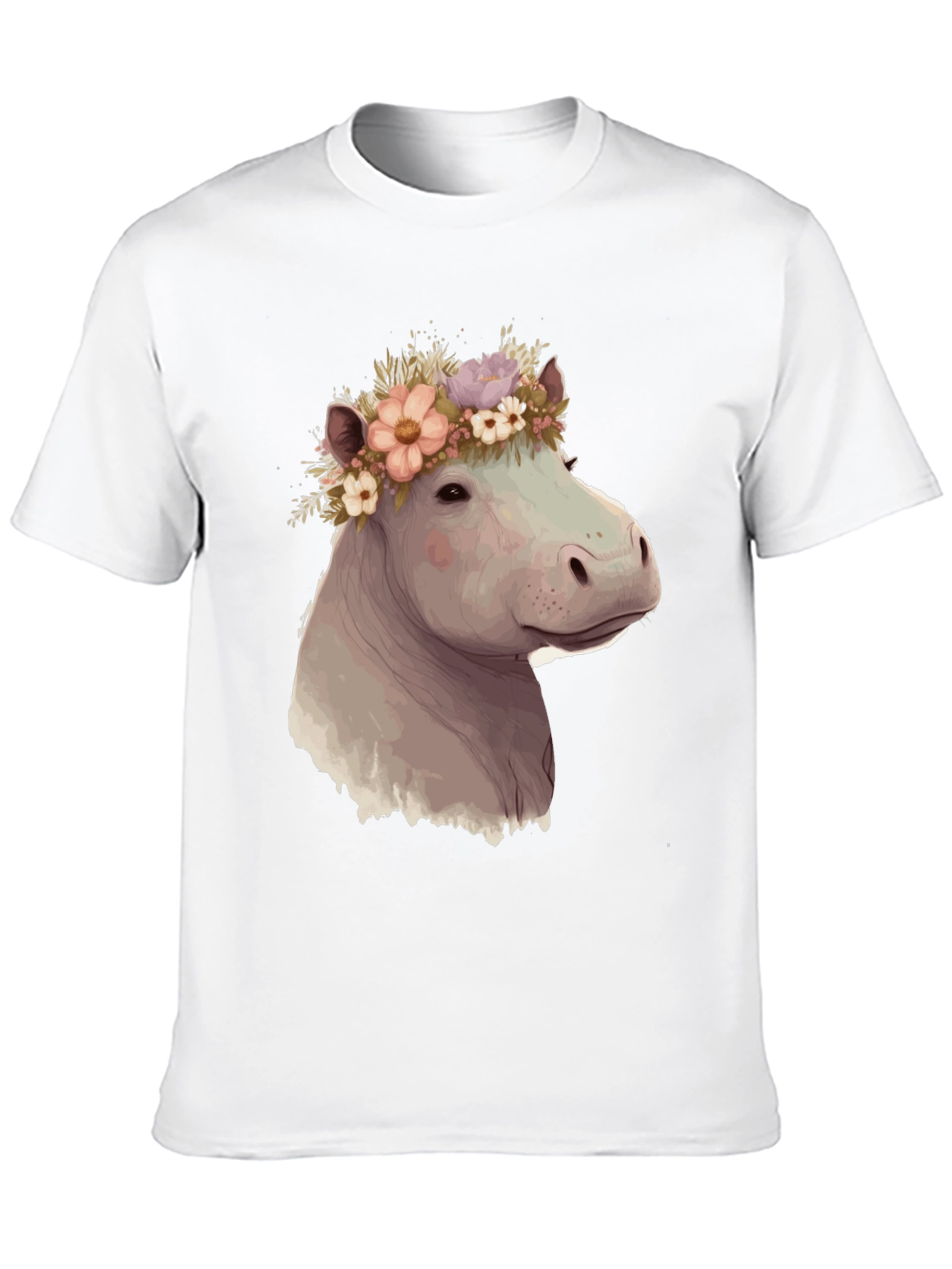 Camiseta Negra con Hipopótamo Floral