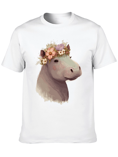 Camiseta Negra con Hipopótamo Floral