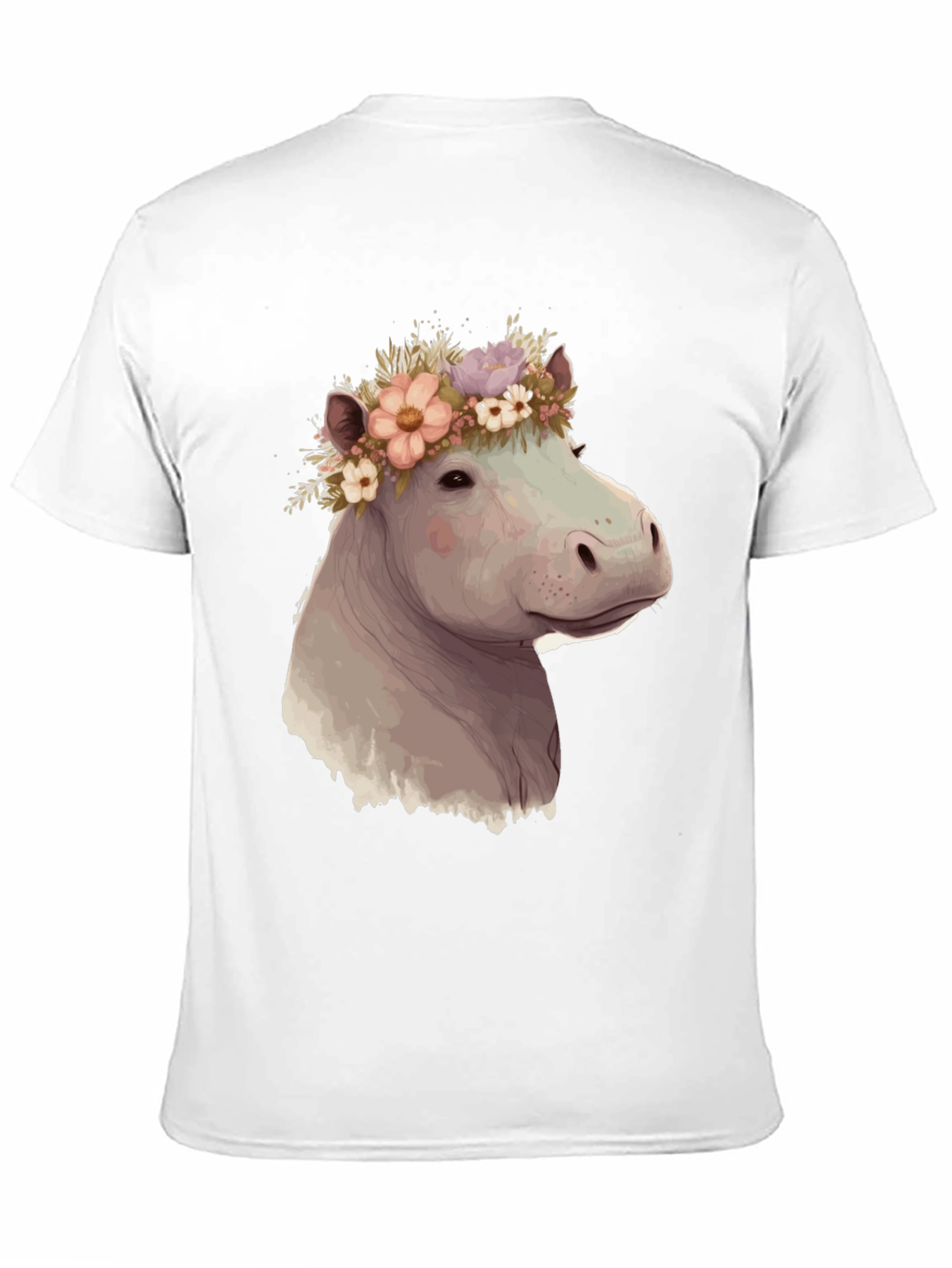 Camiseta Negra con Hipopótamo Floral