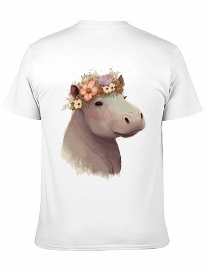 Camiseta Negra con Hipopótamo Floral