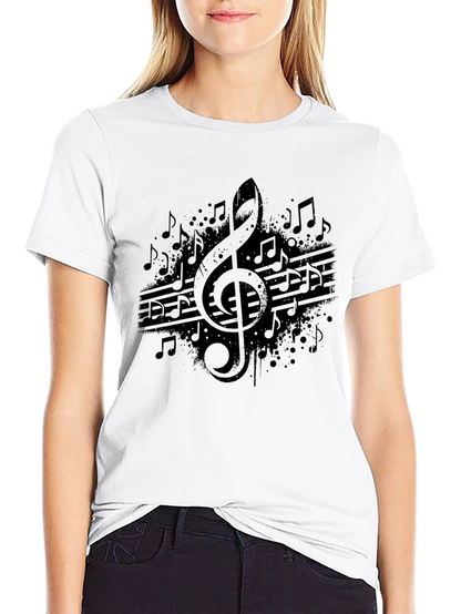 Camiseta Negra con Diseño de Notas Musicales
