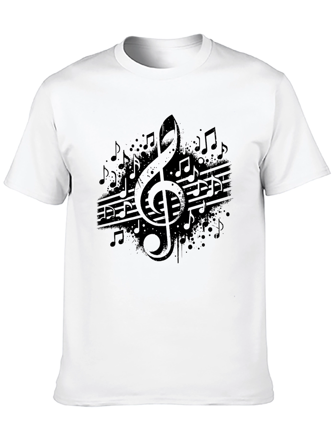 Camiseta Negra con Diseño de Notas Musicales