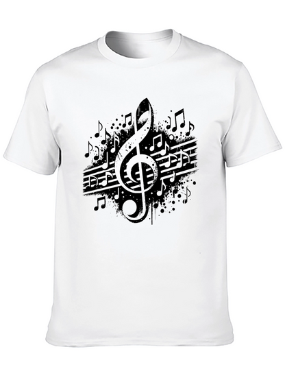 Camiseta Negra con Diseño de Notas Musicales