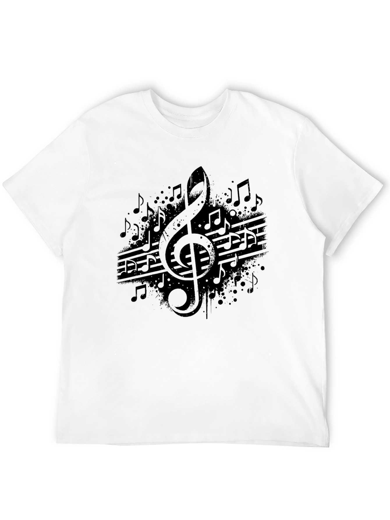 Camiseta Negra con Diseño de Notas Musicales
