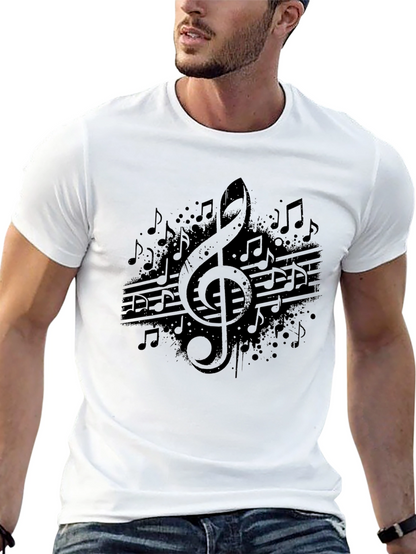 Camiseta Negra con Diseño de Notas Musicales