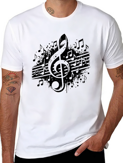 Camiseta Negra con Diseño de Notas Musicales