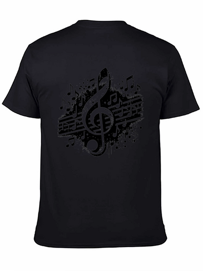 Camiseta Negra con Diseño de Notas Musicales