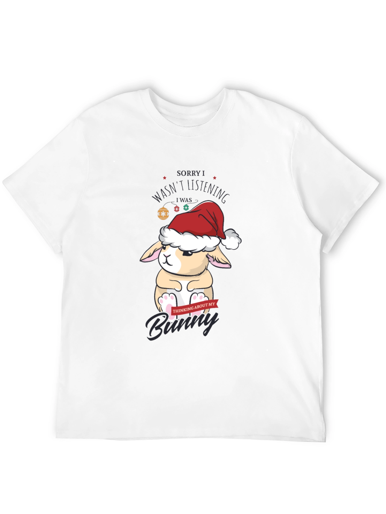 Camiseta Navideña con Diseño de Conejo Pensativo
