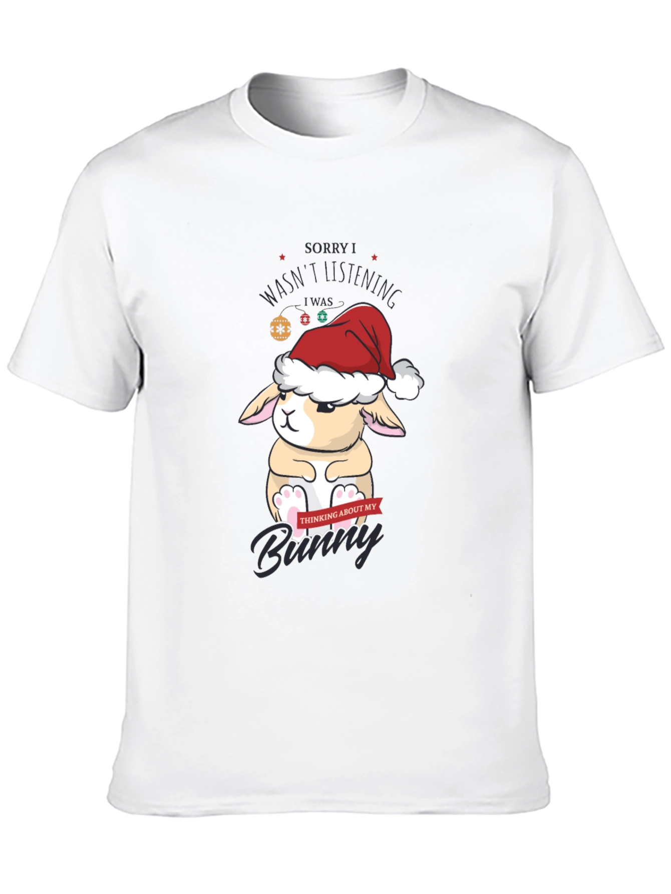 Camiseta Navideña con Diseño de Conejo Pensativo