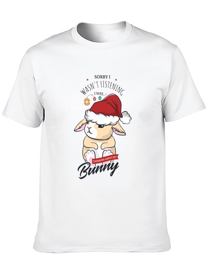 Camiseta Navideña con Diseño de Conejo Pensativo