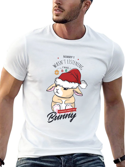 Camiseta Navideña con Diseño de Conejo Pensativo