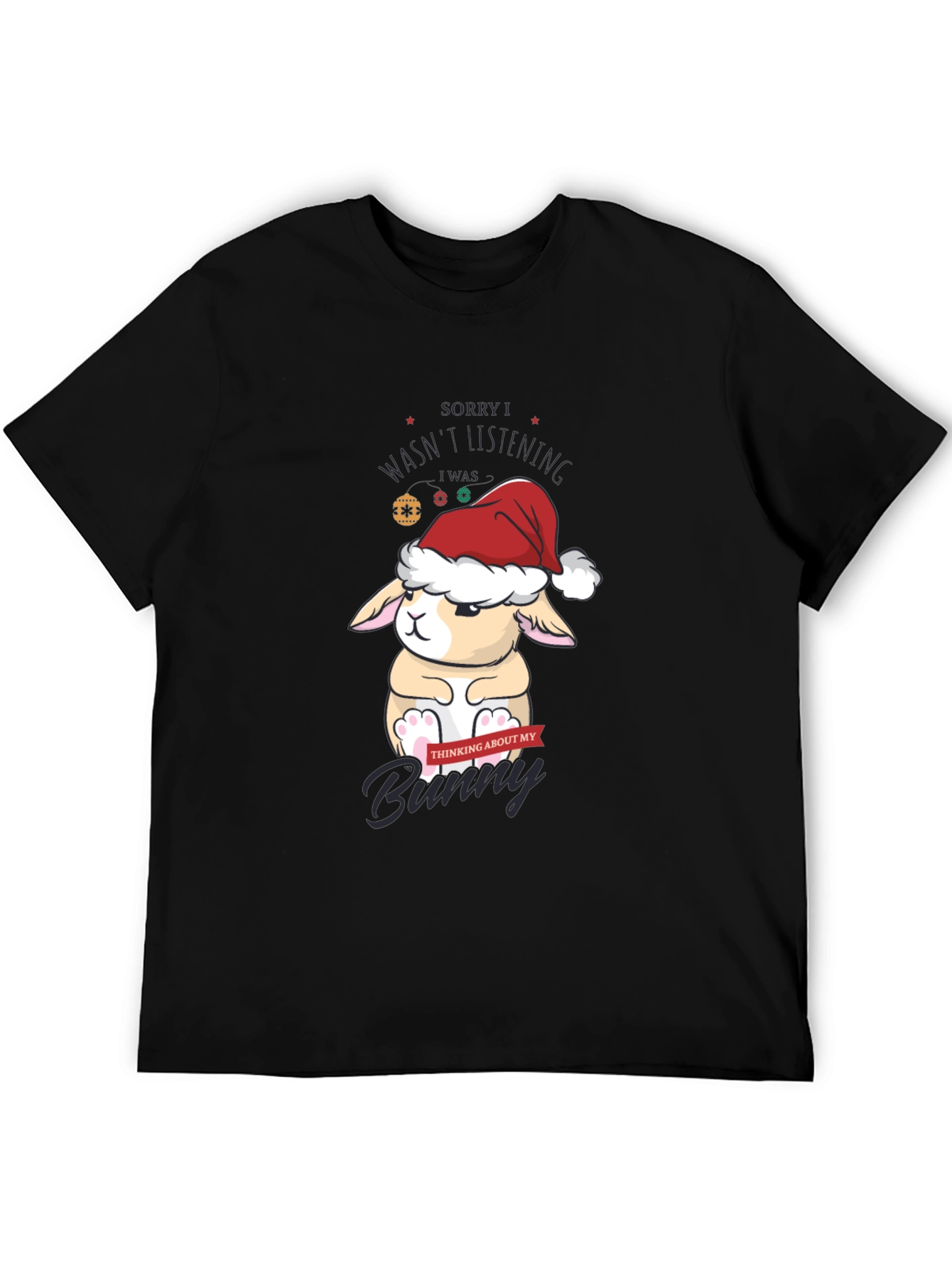 Camiseta Navideña con Diseño de Conejo Pensativo