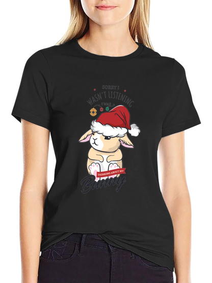Camiseta Navideña con Diseño de Conejo Pensativo