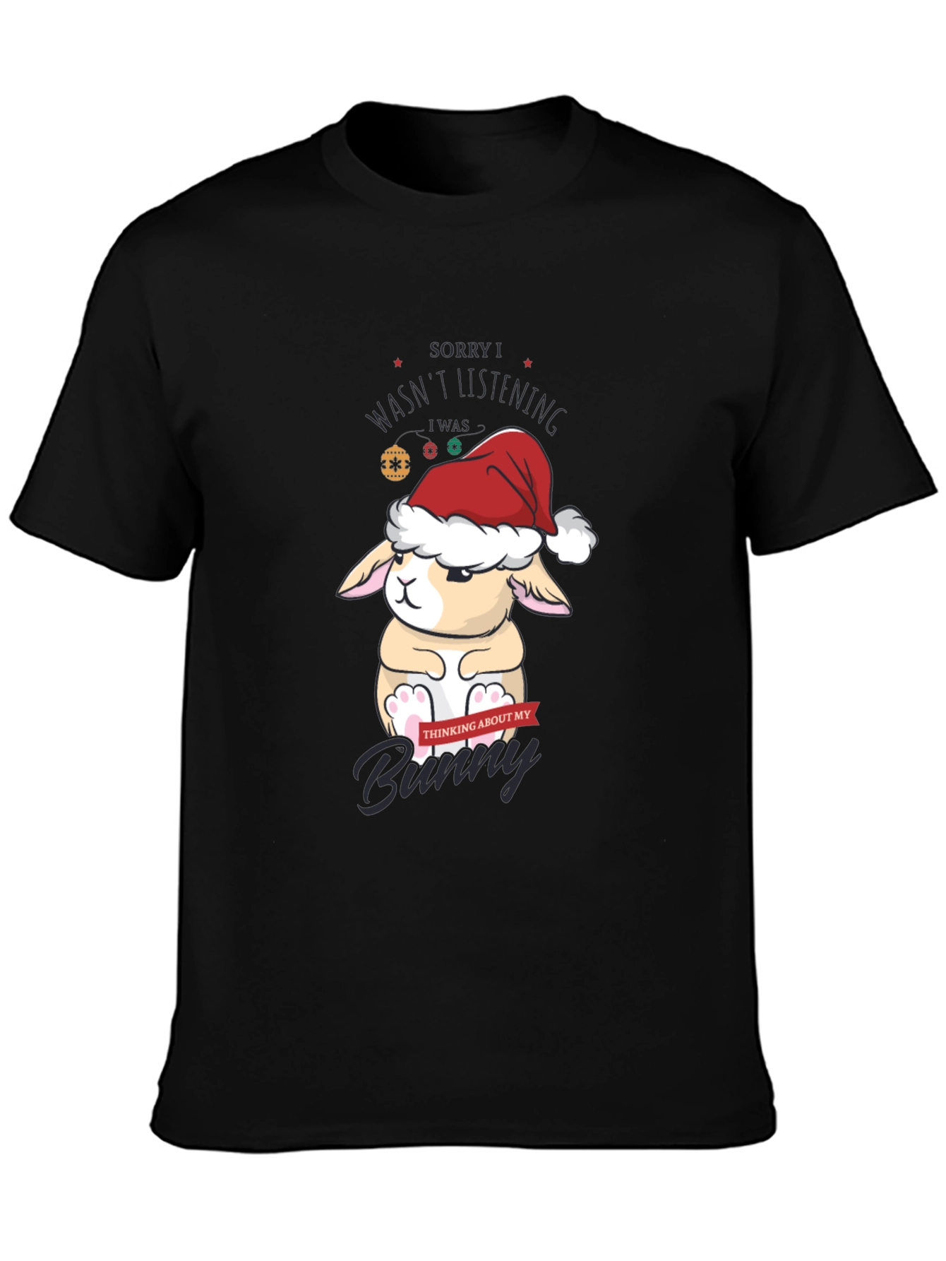 Camiseta Navideña con Diseño de Conejo Pensativo