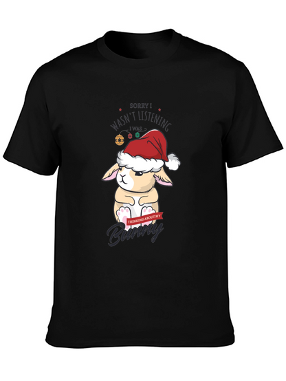 Camiseta Navideña con Diseño de Conejo Pensativo