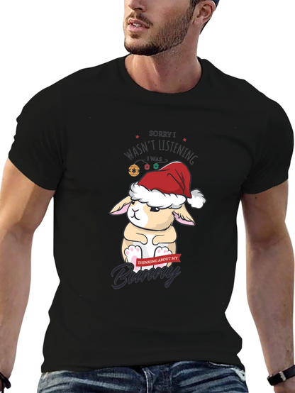 Camiseta Navideña con Diseño de Conejo Pensativo