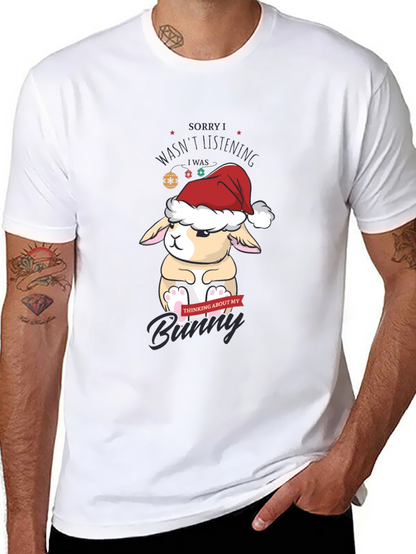 Camiseta Navideña con Diseño de Conejo Pensativo