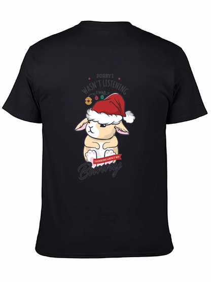 Camiseta Navideña con Diseño de Conejo Pensativo