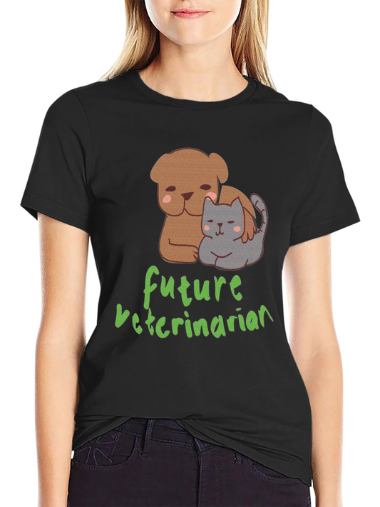 Camiseta Negra Futuro Veterinario con Diseño de Mascotas