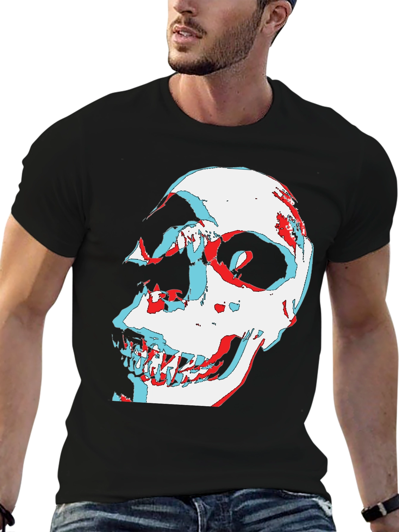 Camiseta Negra con Diseño Calavera 3D