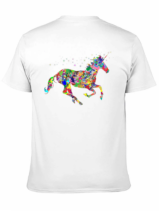 Camiseta Negra Unicornio Mosaico Colorido