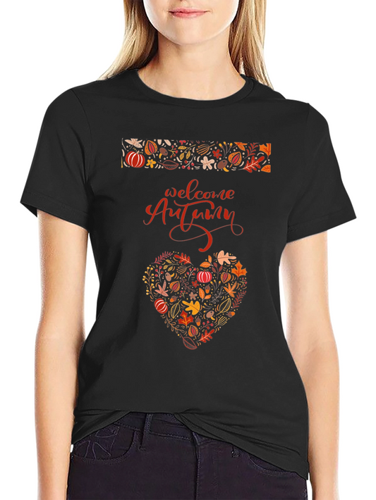 Camiseta Negra Diseño Otoñal Corazón - Welcome Autumn