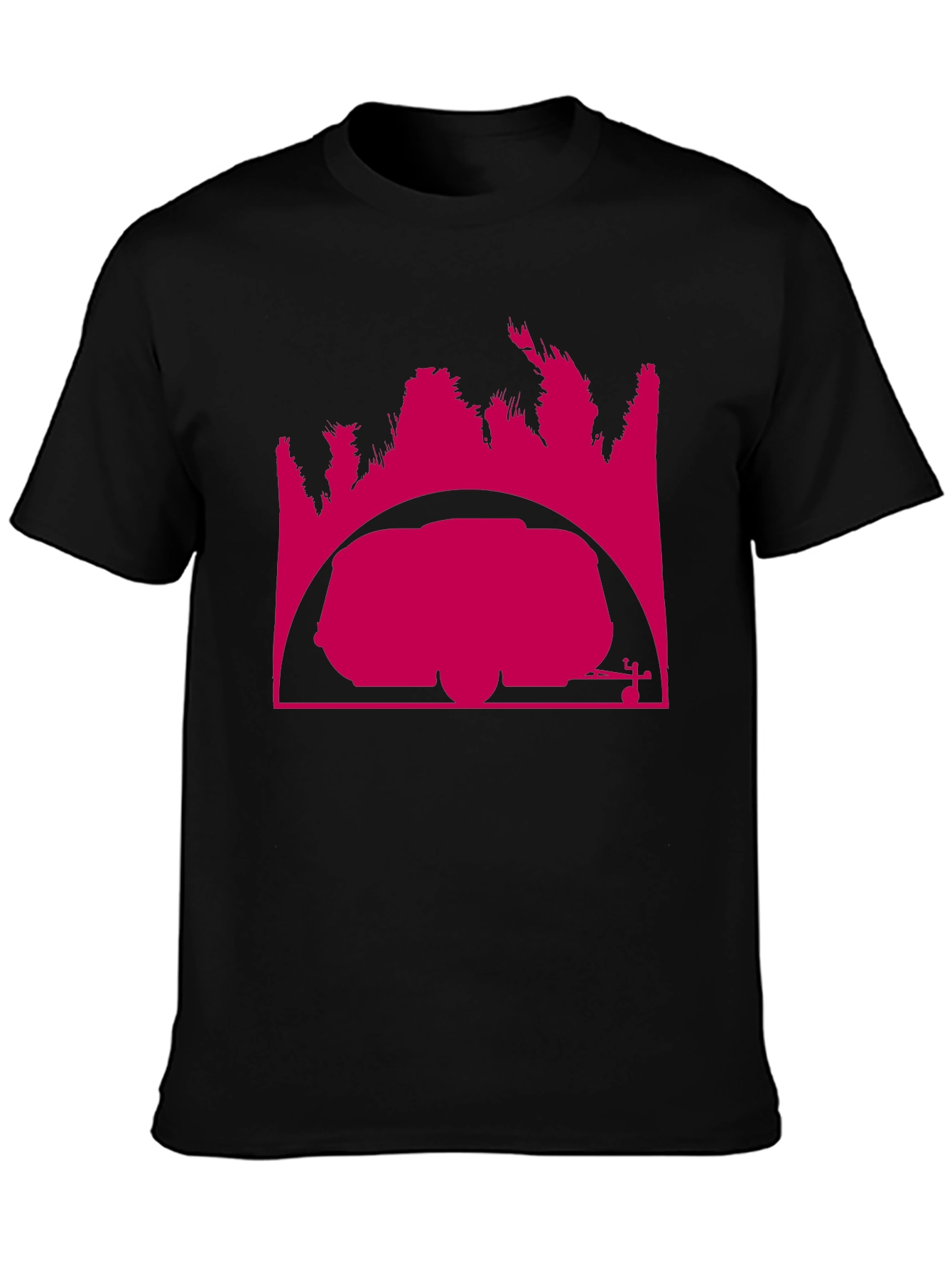 Camiseta Negra con Diseño Gráfico Abstracto Rosa