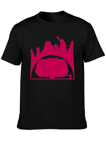 Camiseta Negra con Diseño Gráfico Abstracto Rosa