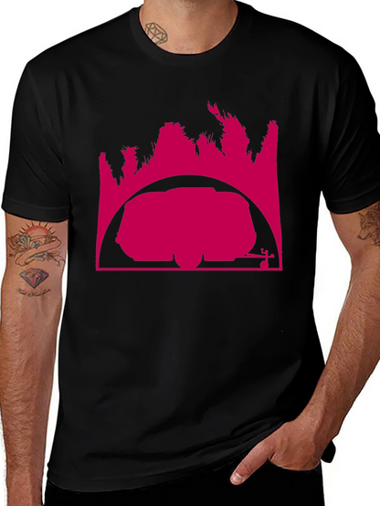 Camiseta Negra con Diseño Gráfico Abstracto Rosa