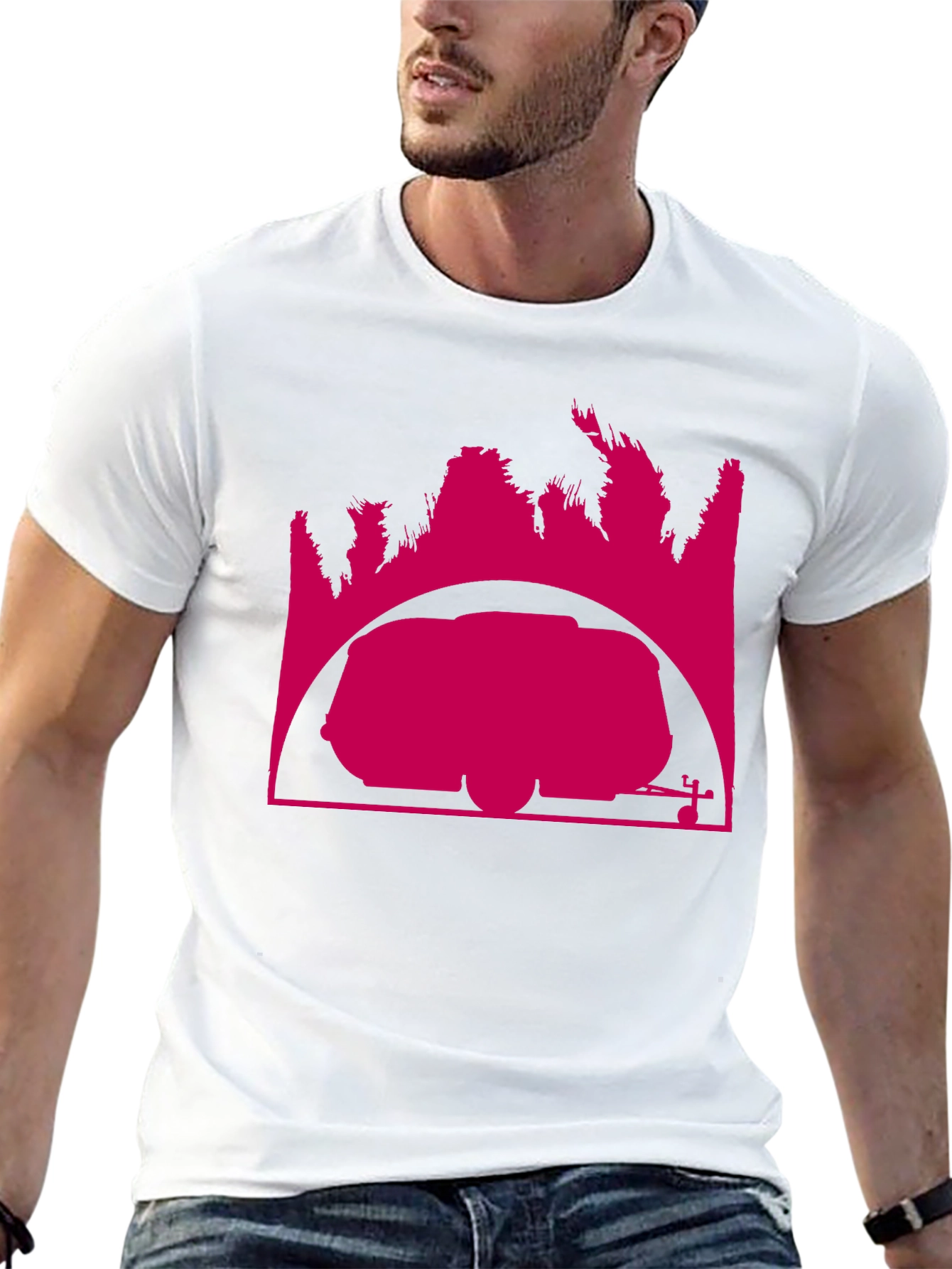 Camiseta Negra con Diseño Gráfico Abstracto Rosa