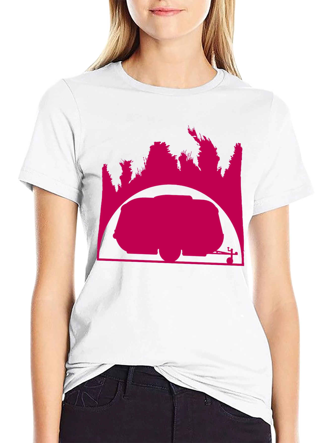 Camiseta Negra con Diseño Gráfico Abstracto Rosa