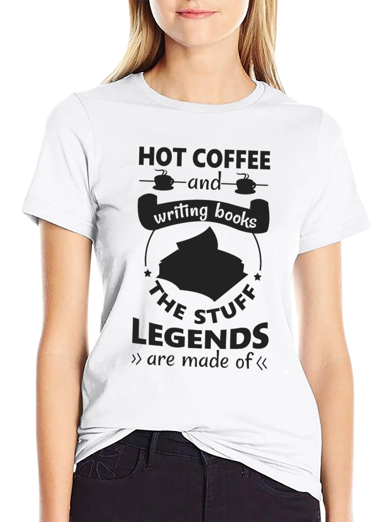 Camiseta Negra Hot Coffee & Writing Books