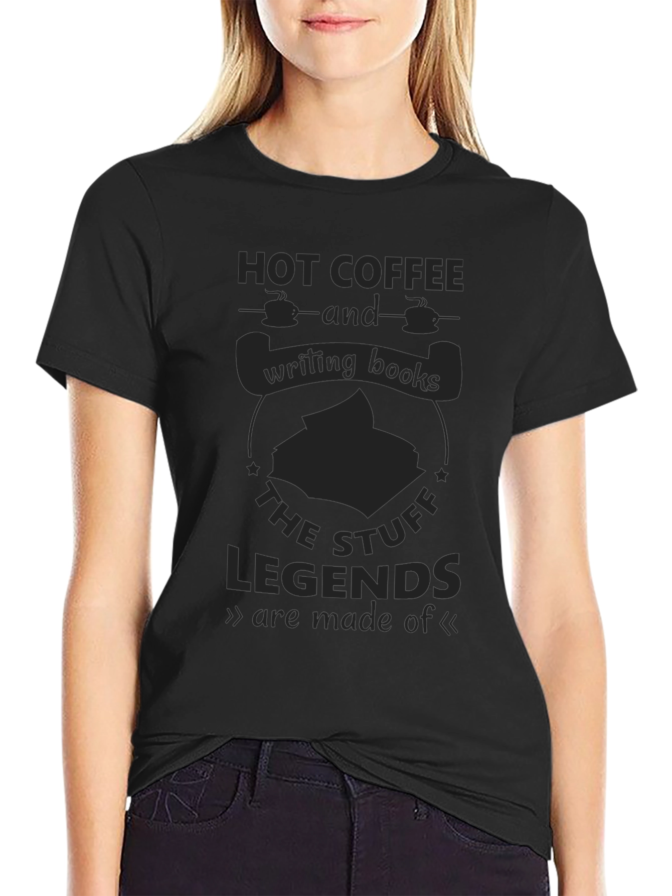 Camiseta Negra Hot Coffee & Writing Books