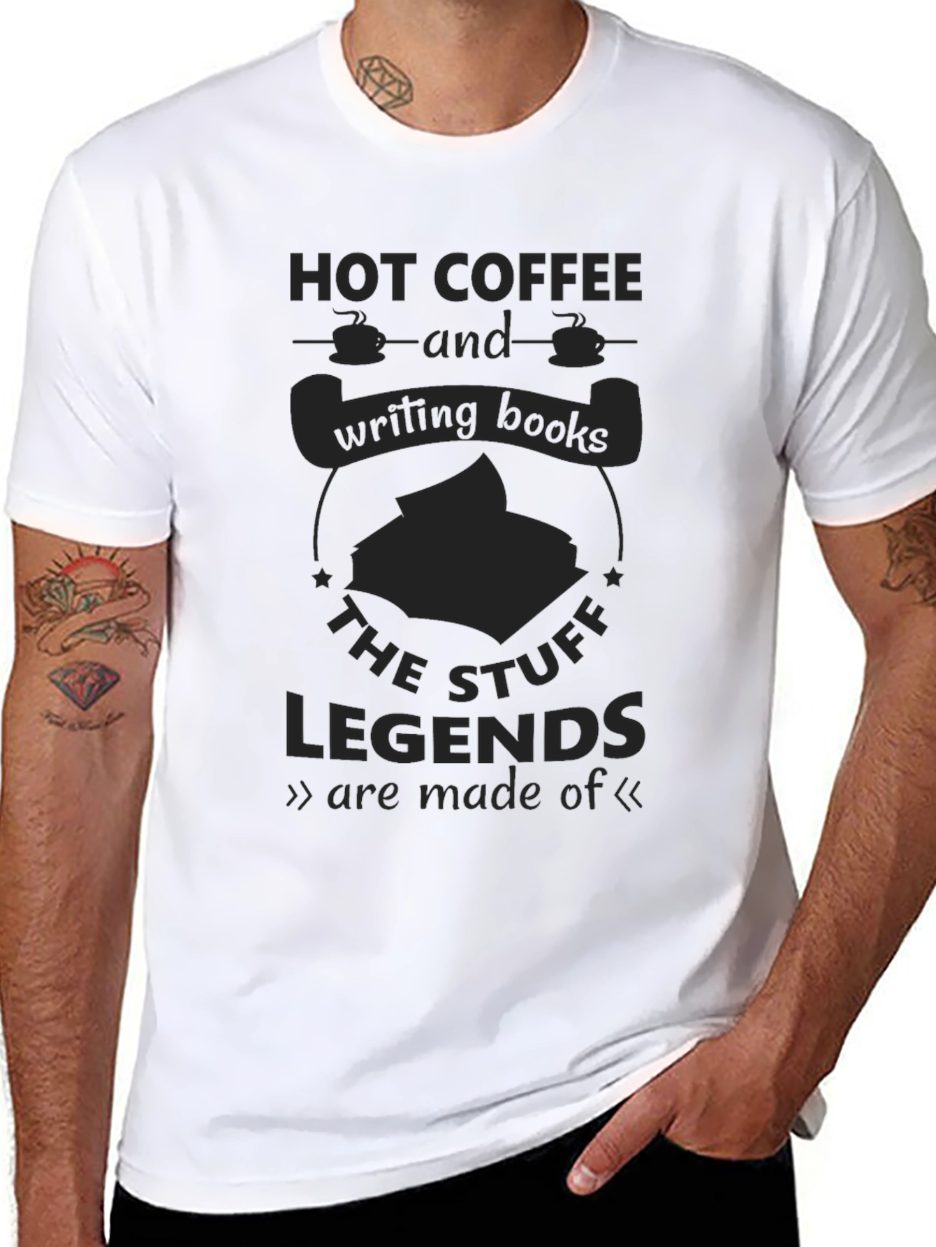 Camiseta Negra Hot Coffee & Writing Books