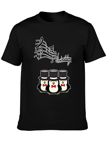Camiseta Negra con Pingüinos Músicos