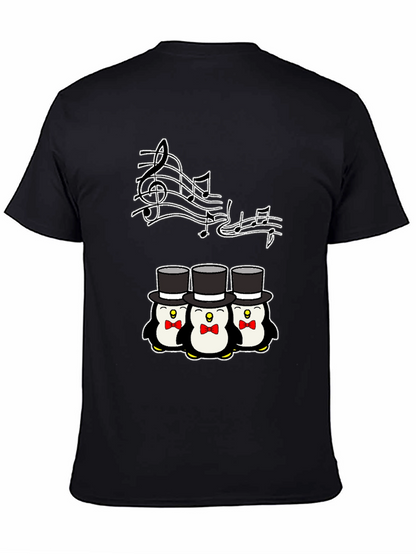 Camiseta Negra con Pingüinos Músicos