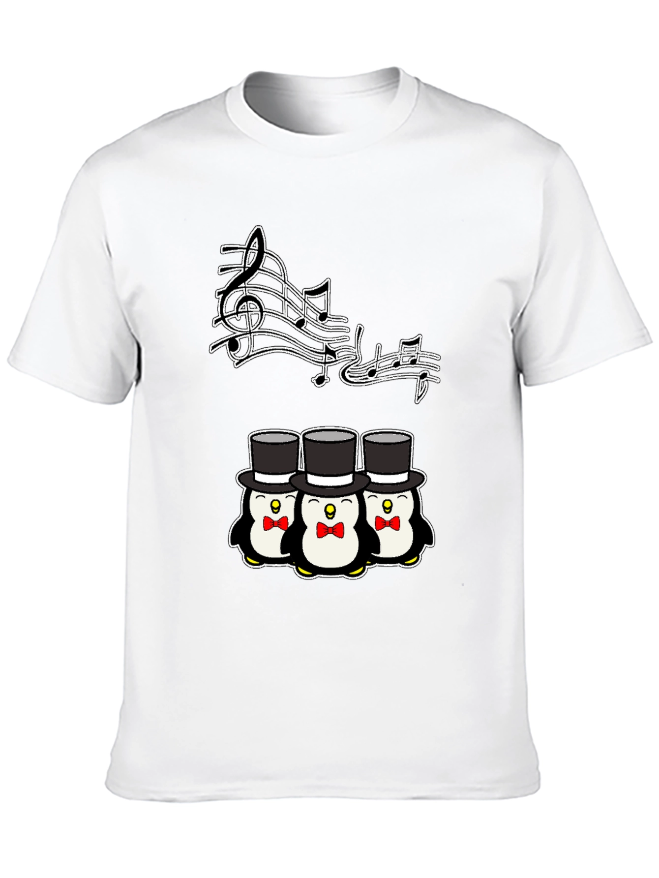 Camiseta Negra con Pingüinos Músicos