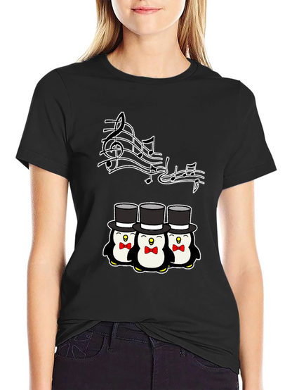Camiseta Negra con Pingüinos Músicos