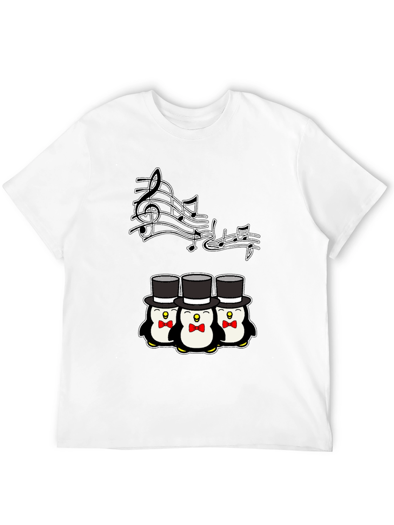 Camiseta Negra con Pingüinos Músicos